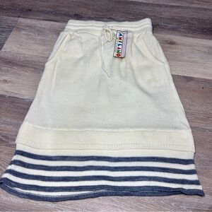 AMILANO Cream Knit Skirt NWT Drawstring Waist & Striped Hem | Vintage Inspired
